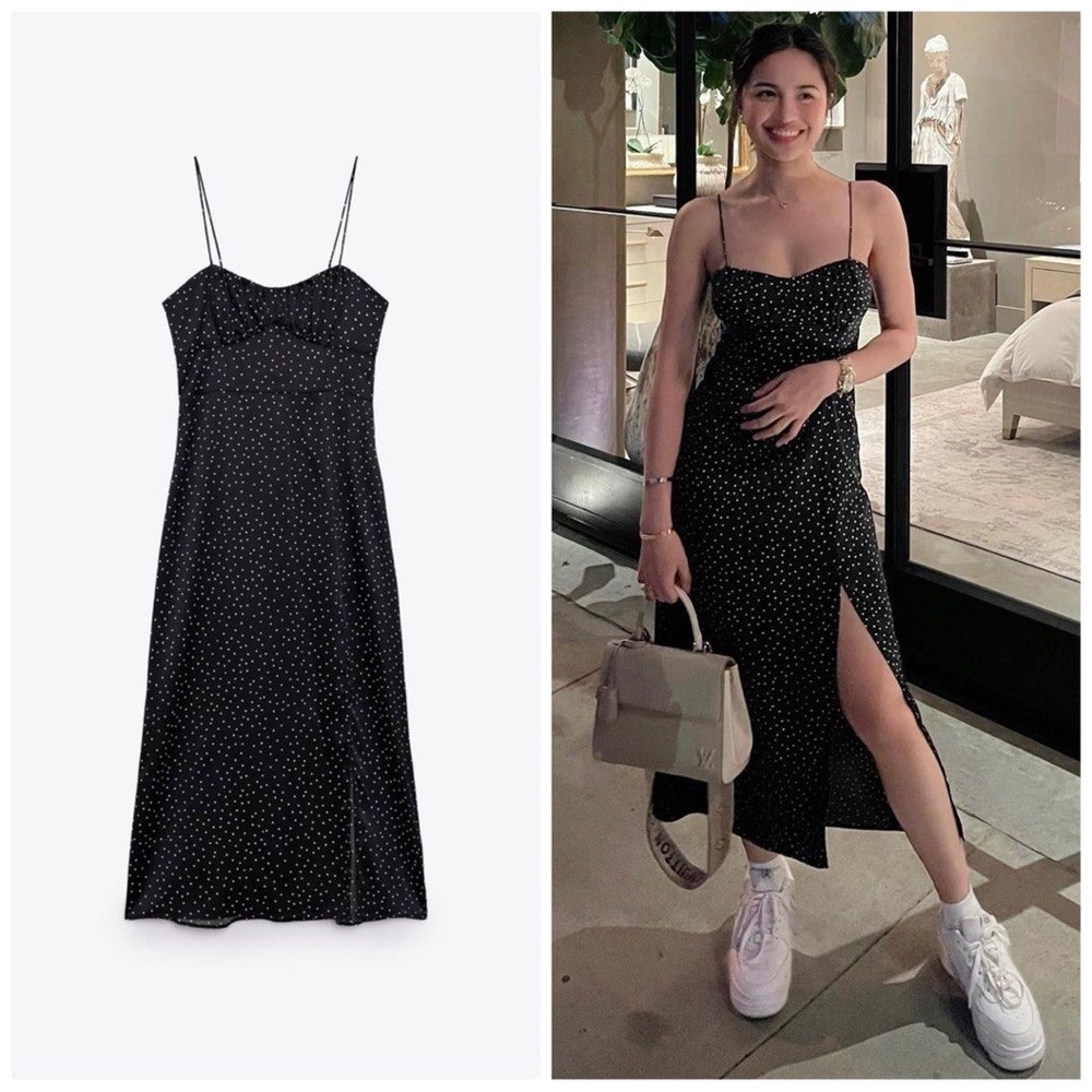 ZARA Dotted Midi Corset Dress